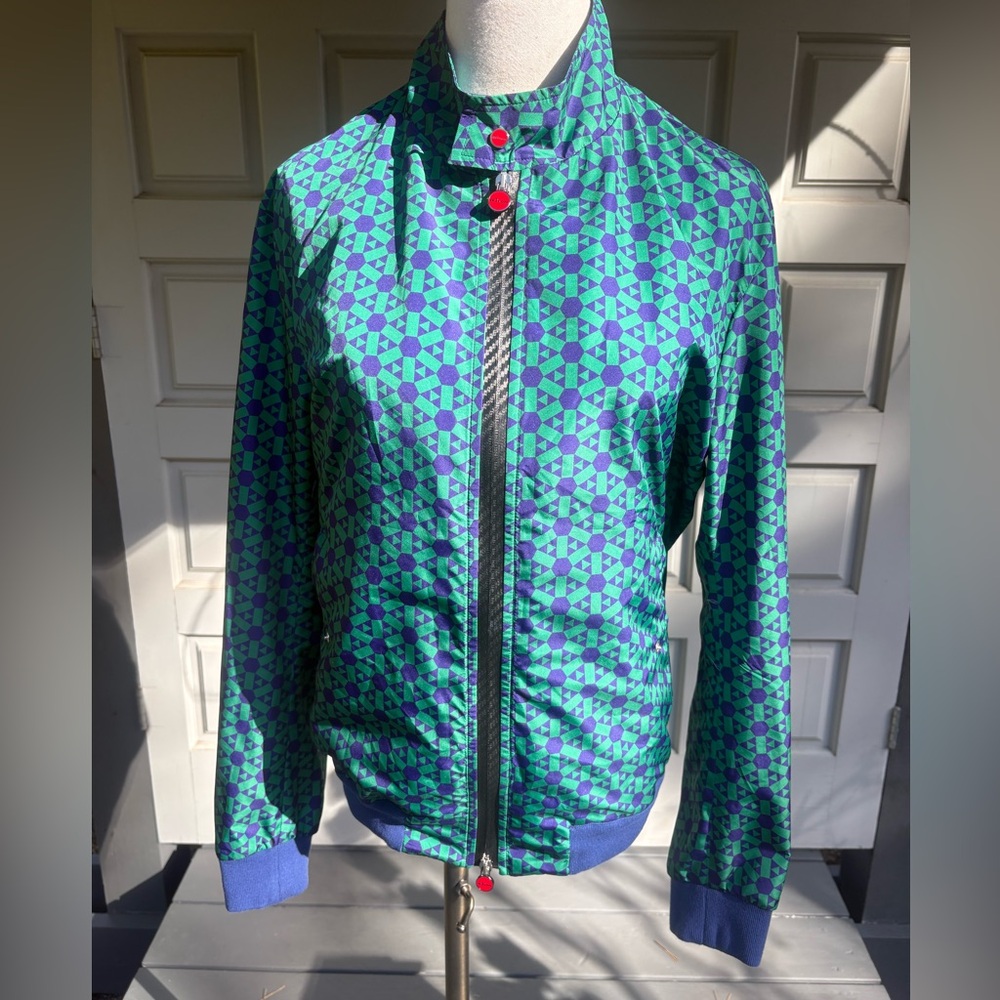 Kiton Lightweight Green & Blue Water-Repellent Printed Jacket